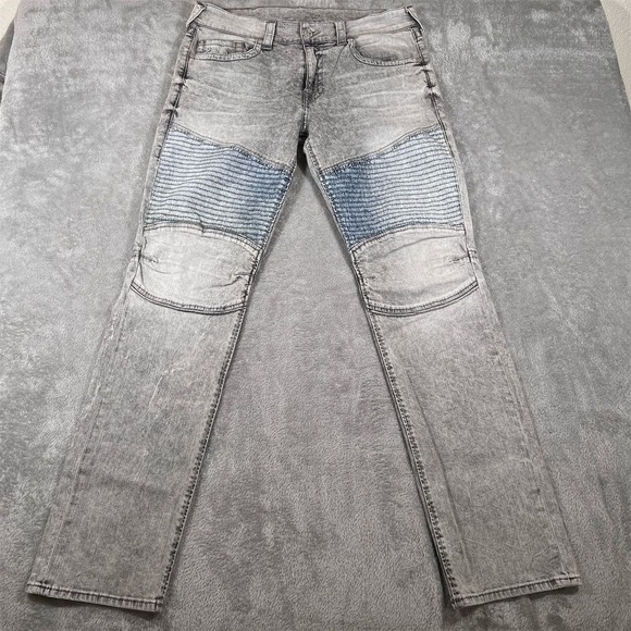 True Religion Jeans Mens Slim Moto‎ Gray Size 36x34 Signature Pockets - Picture 1 of 12